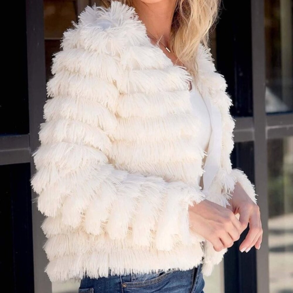 She + Sky SL1527R3 Cream Lightweight Faux Fur Jacket